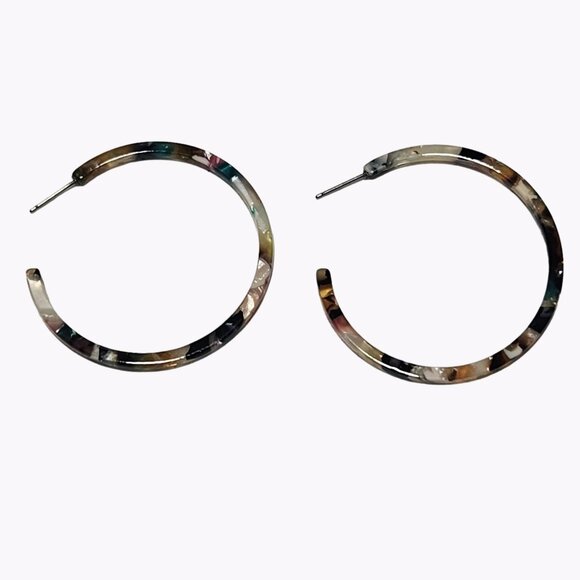 Retro Marble Resin Thin Hoop Earrings Statement 90s Fashion Jewelry Women - Picture 1 of 4